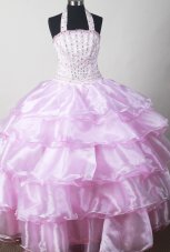 Baby Pink and Beaded Decorate Halter For Little Girl Pageant Dresses  Pageant Dresses