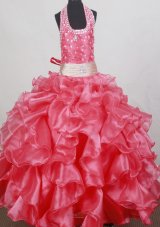 Beading and Ruffles Decorate Bodice Sweet Ball Gown Little Girl Pageant Dress Halter Top Floor-length  Pageant Dresses