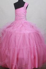 Sweet Beading Ball Gown One Shoulder Little Girl Pageant Dress Floor-length  Pageant Dresses