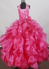 2013 Elegant Halter Neckline Flower Girl Pageant Dress With Beade and Ruffled Layers Decorate