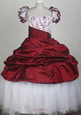 2013 New Custom Made Embroidery Red and White Flower Girl Pageant Dress