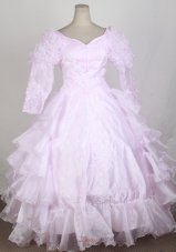 Baby Pink 2013 Popular Flower Girl Pageant Dress With Long Sleeves Embroidery and Ruffled Layers Decorate  Pageant Dresses