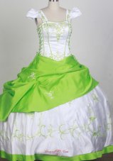 Sweet Ball Square Neckline White and Spring Green Embroidery Decorate Flower Girl Pageant Dress  Pageant Dresses