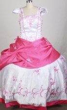White and Hot Pink Cap Sleeves Embroidery Decorate Flower Girl  Pageant Dresses
