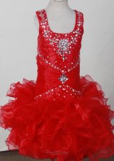 Red Pretty Scoop Neckline Beaded Decorate Little Girl Pagaent Dress Pageant Dresses