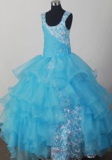 Lovely Light Blue Scoop Neckline Appliques Decorate Flower Girl Pagaent Dress  Pageant Dresses