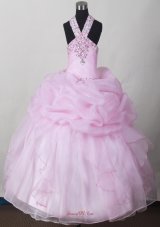 Sweet Baby Pink Little Girl Pageant Dresses With V-neck Beading and Pick-ups  Pageant Dresses