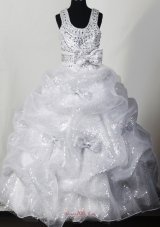 Beading Bowknot Organza and Sequin Fashionable Ball Gown Little Girl Pageant Dress Scoop Floor-length  Pageant Dresses