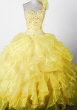 Elegant Beading Ruffles Ball Gown One Shouldder Floor-length Little Girl Pageant Dress  Pageant Dresses
