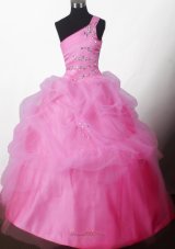 Pretty Ball Gown Beading One-shoulder Floor-length Little Girl Pageant Dress