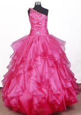 Beautiful Beading Ruffles Ball Gown Little Gril Pageant Dress One Shoulder Floor-length  Pageant Dresses