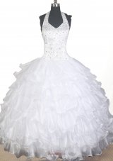 Lovely Beading Ruffled Layers Ball Gown Little Gril Pageant Dress Halter Top Floor-length  Pageant Dresses