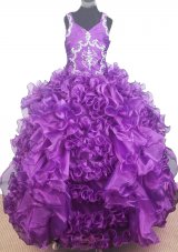 Luxurious Beading and Ruffles Ball Gown V-neck Little Gril Pageant Dress Floor-length  Pageant Dresses