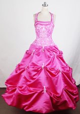 Halter Top and Embroidery For Hot Pink Little Girl Pageant Dresses With Appliques and Pick-ups  Pageant Dresses