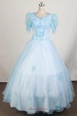 Short Sleeves and Light Blue For Fashionable Little Girl Pageant Dresses With Beading  Pageant Dresses