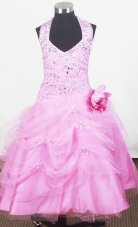 Beading Halter and Hand Made Flower For Little Girl Pageant Dresses  Pageant Dresses