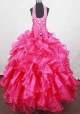 Beaded Decorate Halter and Bowknot For Little Girl Pageant Dresses With Ruffles  Pageant Dresses