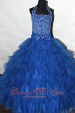 Beaded and Ruffled Layers Decorate Gorgeous Halter Neckline Flower Girl Pageant Dress  Pageant Dresses