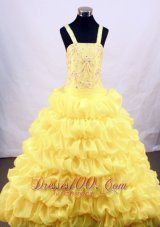 Yellow Exquisite Flower Girl Pageant Dress With Beaded and Pick-ups Decorate  Pageant Dresses