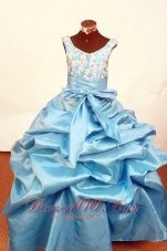 2013 Lovely Baby Blue Appliques Little Girl Pageant Dresses Scoop With Floor-Length