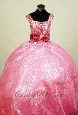 Paillette Over Skirt Little Girl Pageant Dress Ball Gown Square Floor-Length Watermelon  Pageant Dresses