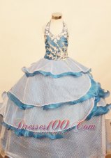 Elegant Ruffled Layered Little Girl Pageant Dress Ball Gown Halter Top Appliques  Pageant Dresses