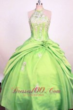Fashionable Spring Green Ball Gown Little Girl Pageant Dress Halter Hand Made Flower Taffeta  Pageant Dresses
