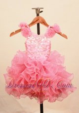 Elegant Ruffles Baby Pink Little Girl Pageant Dress With Hand Made Flowers Scoop Neck   Pageant Dresses