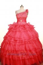 Custom Made Coral Red Little Girl Pageant Dress Asymmetrical Floor-Length Organza  Pageant Dresses