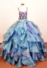 Elegant Ruffled Layeres Little Girl Pageant DressesSquare Neck Organza Floor-Length Ball Gown  Pageant Dresses