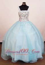 Classical Ball Gown Rhinestone Little Girl Pageant Dresses Square Neck Floor-Length  Pageant Dresses