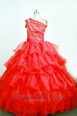Brand New Ball Gown One Shoulder Red Little Girl Pageant Dresses Floor-Length
