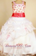Custom Made Little Girl Pageant Dresses Ball Gown Square Neck Pick-ups White  Pageant Dresses