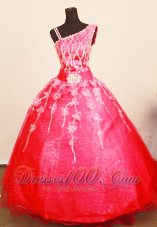 Exquisite 2013 Little Girl Pageant Dresses Coral Red Asymmetrical Appliques Decorate Bust Organza  Pageant Dresses