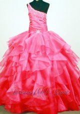 Lovely Beaded Decorate Bust One Shoulder Neck Ruffled Layers Coral Red Little Girl Pageant Dresses  Pageant Dresses