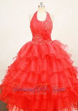 Beaded Red Halter Top Organza Little Girl Pageant Dresses With Ruffles  Pageant Dresses