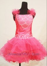 Custom Made Sweet Straps Mini-length Pink Organza Beaded Little Girl Pageant Dresses  Pageant Dresses
