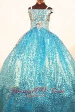 Brand New Paillette Over Skirt Ball Gown Strap Teal Little Girl Pageant Dresses  Pageant Dresses