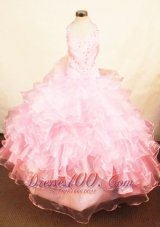 Customize Halter Top Baby Pink Organza Beading Little Girl Pageant Dresses  Pageant Dresses
