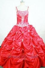 Pick-ups Straps Floor-length Red Taffeta Appliques Little Girl Pageant Dresses  Pageant Dresses