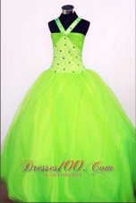 Sweet Ball Gown Halter Top Floor-length Spring Green Beading Little Girl Pageant Dresses  Pageant Dresses