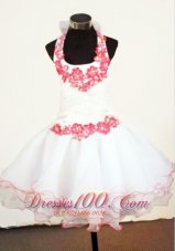 2013 Halter Top Mini-length White Organza Little Girl Pageant Dresses With Appliques