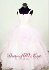 Hand Made Flowers Ball Gown Straps Organza Beading Little Girl Pageant Dresses  Pageant Dresses