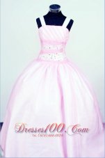 Sweet Straps Customize Baby Pink Taffeta Little Girl Pageant Dresses With Beading  Pageant Dresses