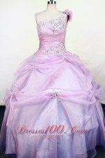 Hand Made Flowers One Shoulder Lilac Appliques Little Girl Pageant Dresses  Pageant Dresses