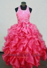 Sweet A-Line Halter Top Red Organza Beading Little Girl Pageant Dresses Custom Made  Pageant Dresses