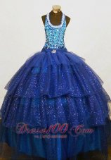 Brand New Beaded Halter Top Blue Organza Beading Little Girl Pageant Dresses  Pageant Dresses
