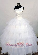 Asymmetrical Neckline Wonderful Beading Little Girl Pageant Dresses White Organza  Pageant Dresses