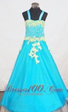 Popular A-Line Strap Little Girl Pageant Dresses With Aqua Blue Appliques  Pageant Dresses