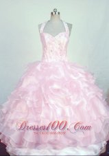 Classical Halter Top Baby pink Organza Beading Little Girl Pageant Dresses With Ruffles  Pageant Dresses